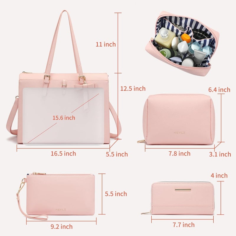 Keyli 4pc Sets Laptop Bag for Women Large Leather Laptop Briefcase with USB Charging Port Computer Shoulder tote Bags Purse - Image 2